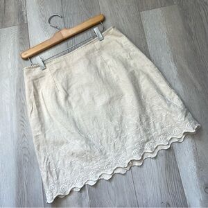 Linen Embroidered Skirt floral mini womens Beige (size 13/14) natural casual